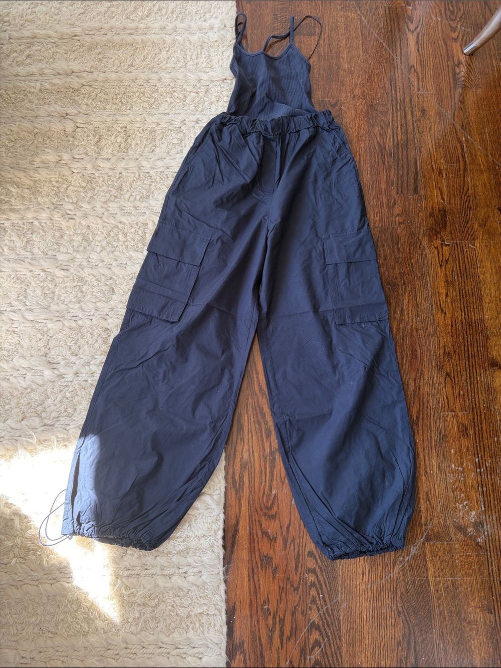 Mango Black Wide-Leg Cargo Jumpsuit